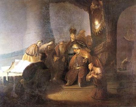 Rembrandt van rijn Judas returning the thirty silver pieces. oil painting picture